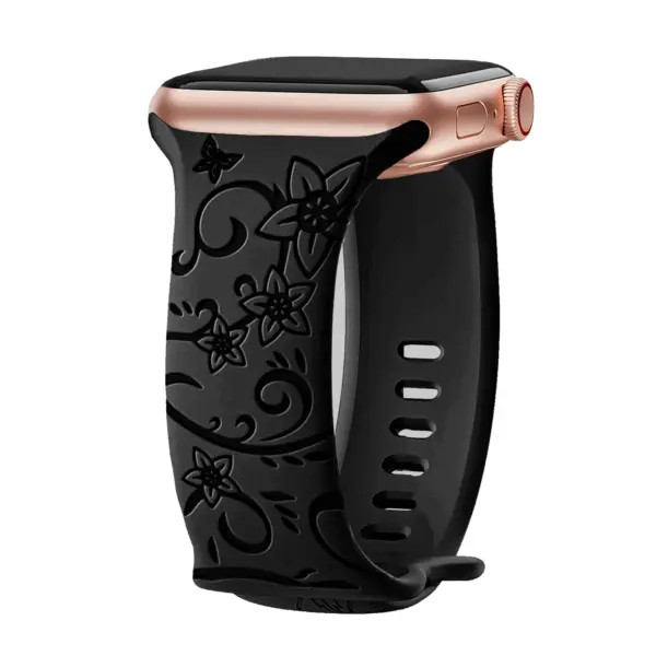 Floral Engraved Strap For Apple Watch Band 40mm 44mm 41mm 49mm 45mm 38mm 42mm silicone bracelet iwatch series 9 7 se 6 8 ultra 2 - Image 5