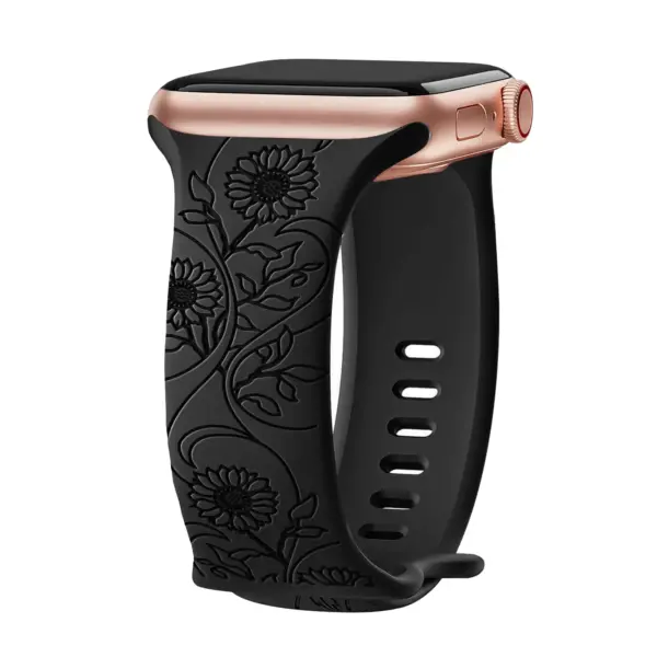 Floral Engraved Strap For Apple Watch Band 40mm 44mm 41mm 49mm 45mm 38mm 42mm silicone bracelet iwatch series 9 7 se 6 8 ultra 2 - Image 23