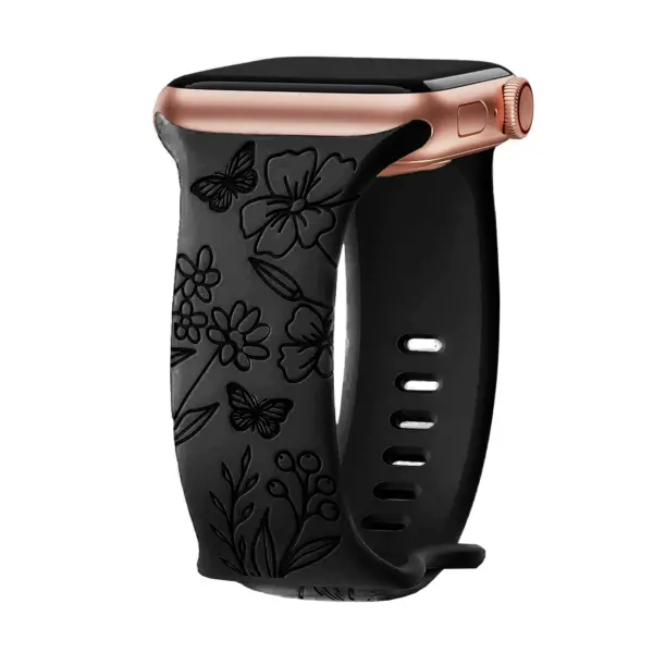 Floral Engraved Strap For Apple Watch Band 40mm 44mm 41mm 49mm 45mm 38mm 42mm silicone bracelet iwatch series 9 7 se 6 8 ultra 2 - Image 15