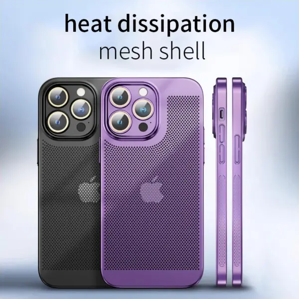 Heat Dissipation Phone Case For Iphone 15 14 11 12 13 Pro Max 14Plus XS Max Mini Cover Electroplated Border Honeycomb Mesh Shell - Image 2