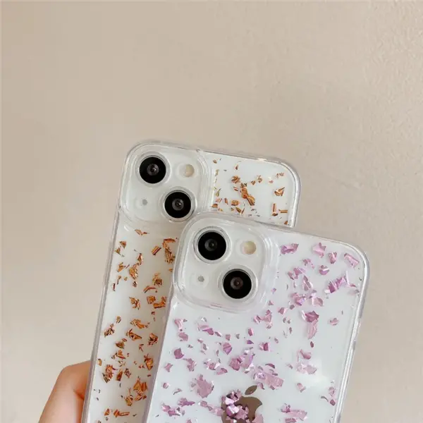 New Glitter Transparent  Phone Case For iPhone 14 13 12 11 Pro Max 7 8 Plus X XR XS Max 12 SE20 Luxury Bling Gold Foil Glitter Clear Soft TPU Cover - Image 2