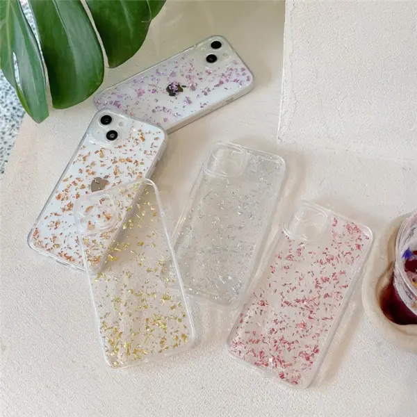 New Glitter Transparent  Phone Case For iPhone 14 13 12 11 Pro Max 7 8 Plus X XR XS Max 12 SE20 Luxury Bling Gold Foil Glitter Clear Soft TPU Cover - Image 4