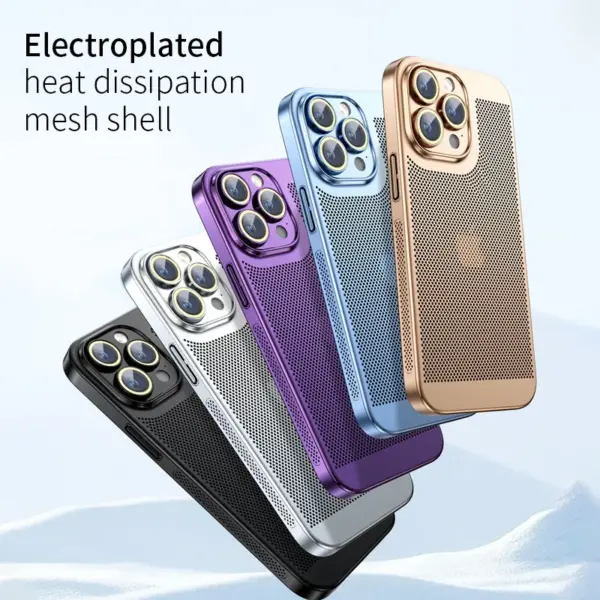 Heat Dissipation Phone Case For Iphone 15 14 11 12 13 Pro Max 14Plus XS Max Mini Cover Electroplated Border Honeycomb Mesh Shell - Image 5