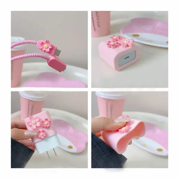 3D Pink Flower Soft Silicone Charger Case For IPhone 11 12 13 14 15 18W 20W Charger Protection Cover Charger Sleeve Accessories - Image 4