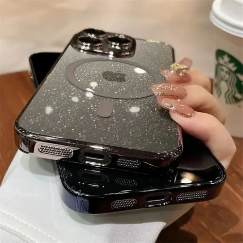 Luxury Plating For Magsafe Magnetic Wireless Charge Case For iPhone 15 14 Plus 13 12 Pro Max 11 Clear Glitter Hard PC Thin Cover - Image 6